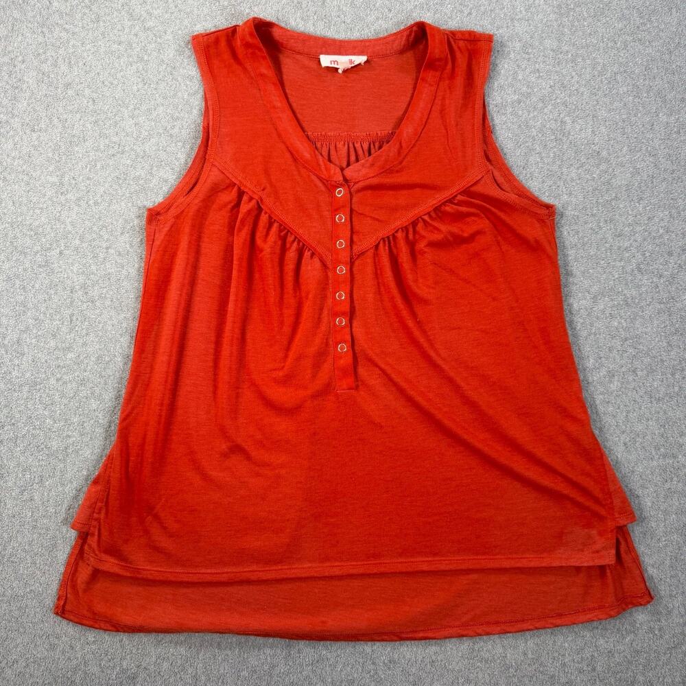 Mazik Orange Henley Tank Top Women's Medium High Low Snap Close Sleeveless